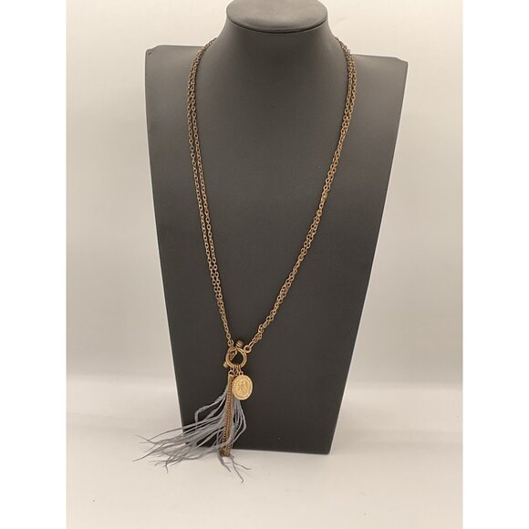 Gold-Tone Chain Necklace With Feather & Coin Pendant - Picture 1 of 5
